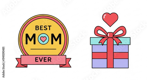 Mother's day gift and best mom ever badge with heart
