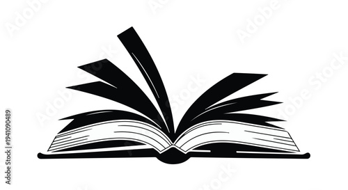 Open book with pages blowing in the wind, symbolizing knowledge and imagination.