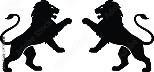 Two black lion silhouettes facing each other two lions facing lions
