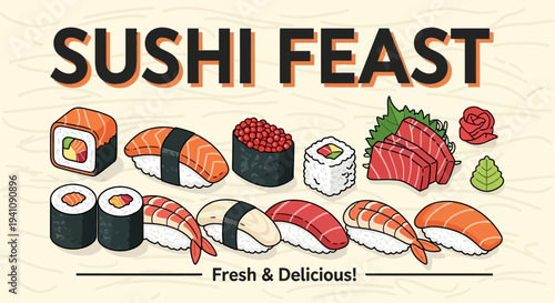 Sushi Feast: Delicious Assortment of Fresh Japanese Sushi and Sashimi