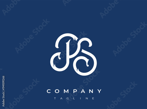 Stylish white ps logo on blue background for company branding