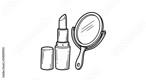 Elegant Hand-Drawn Illustration of Lipstick and Mirror for Beauty and Fashion Concepts