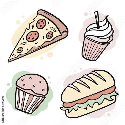 set of cakes and sweets