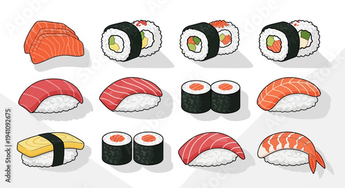 Assorted Sushi Platter: Salmon, Tuna, Shrimp Nigiri, Maki Rolls, Tamagoyaki