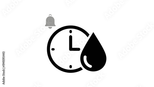 Time To Hydrate Icon: Clock and Water Drop with Notification Bell