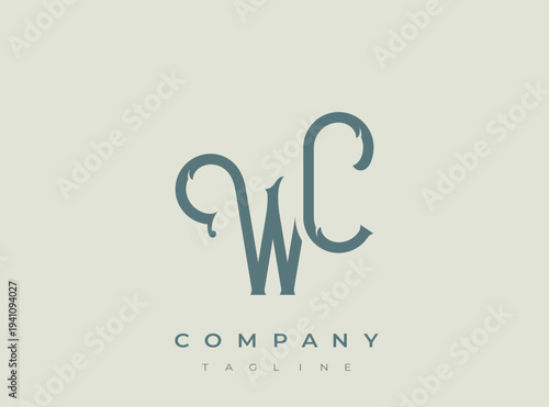 Stylized letter wc logo template design for company branding purposes