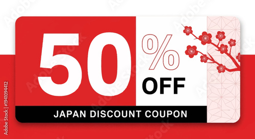 Japan Discount Coupon 50% Off Promotion with Cherry Blossom Design