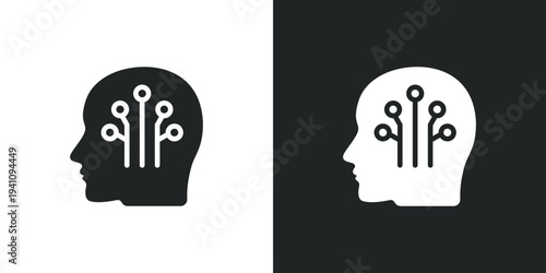 Human head silhouette with circuit board icon. Artificial intelligence, machine learning and digital thinking. Filled single symbol. Flat style sign. Solid glyph vector illustration