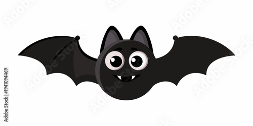 Cute cartoon bat with large eyes and outstretched wings isolated on white
