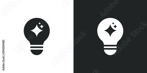 Sparkling lightbulb icon. Bright idea, innovation, and clean energy solution concept. Filled single symbol. Flat style sign. Solid glyph vector illustration