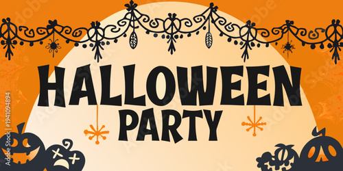 A halloween party invitation with pumpkins and decorative elements