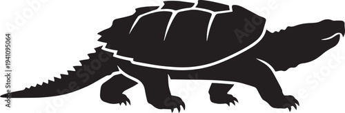 Black silhouette of a snapping turtle on a transparent background animal reptile