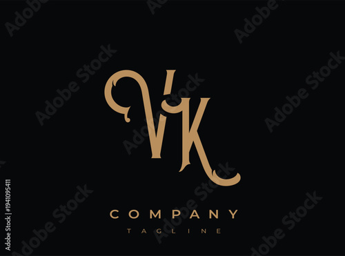 Vk company logo template with elegant monogram letter design