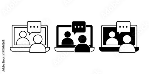 Virtual Interview Online Recruitment Communication Black Line And Solid Icon Set