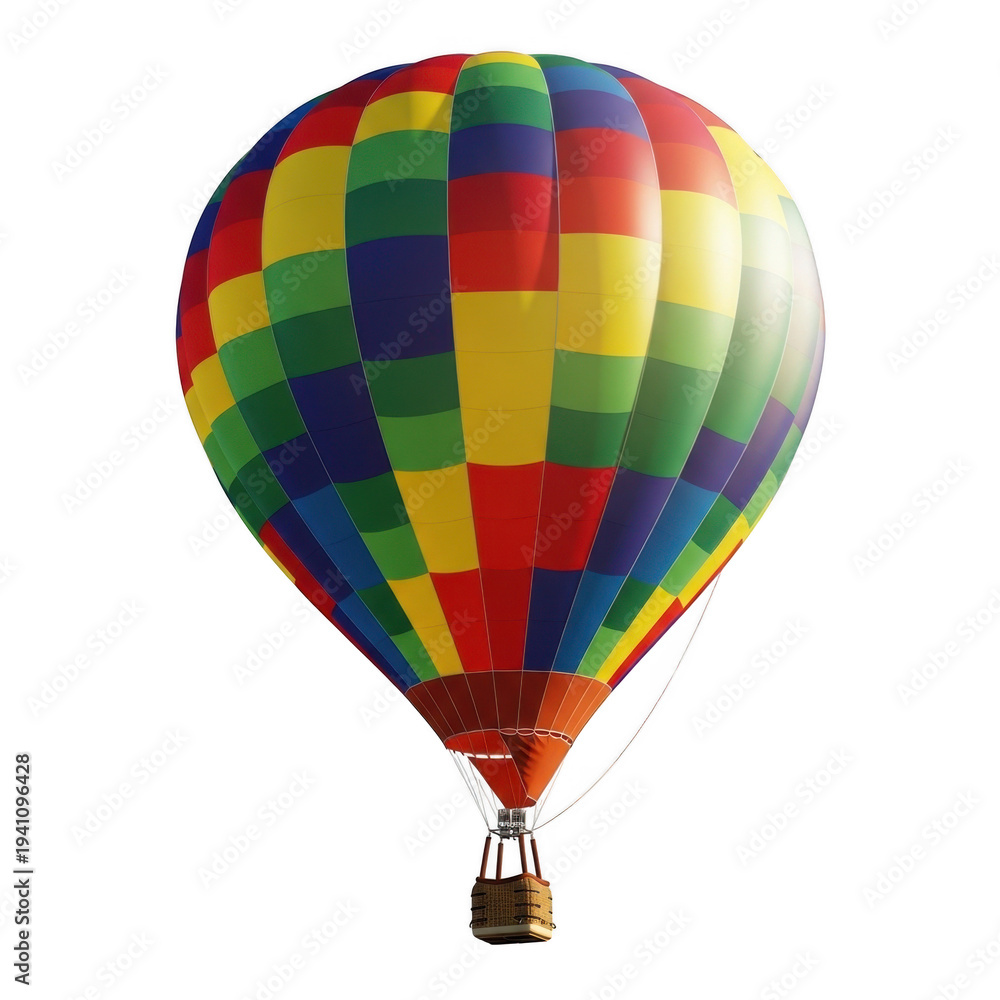 Fototapeta premium Vibrant multicolored hot air balloon floating in the sky