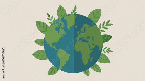 Earth with green leaves symbolizing eco friendly environment and sustainability