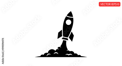 Black silhouette of a rocket ship.