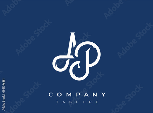 White stylized ap company logo on blue background