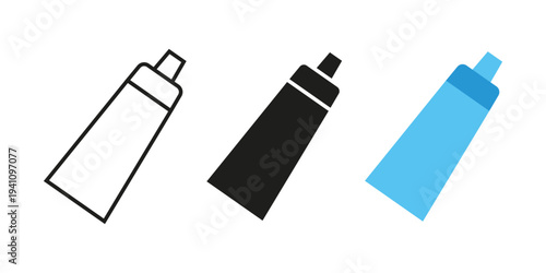 Toothpaste tube icon vector set. Cream tube icon vector silhouette and line art style on white background