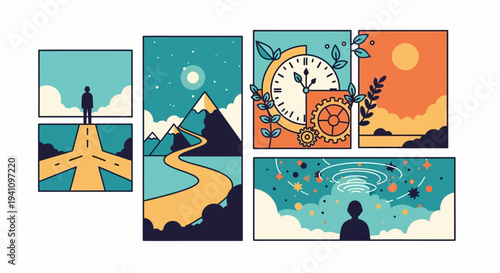 Collage of a man in time.