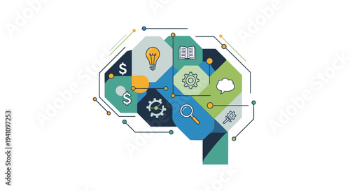 Innovation concept with gears and symbols.