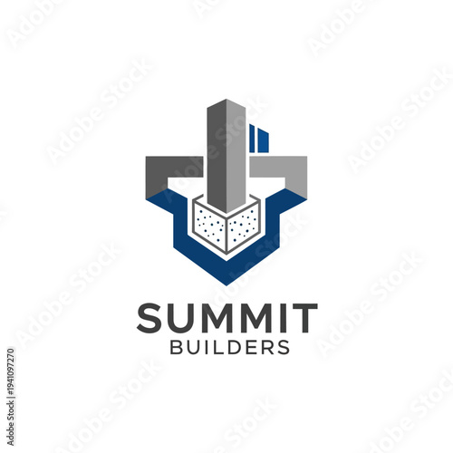 Geometric Building and Shield Logo for Builders Company on Isolated White Background