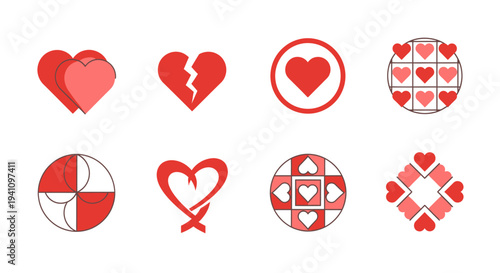 Collection of red heart shapes and designs a romantic silhouette