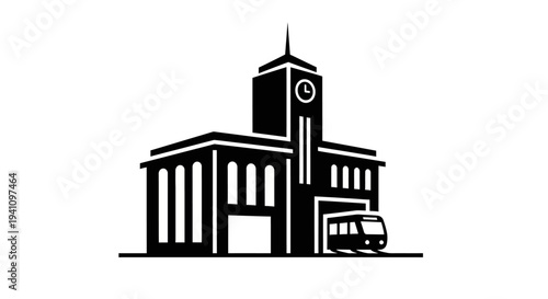 Fire Station Building with Clock Tower.