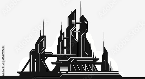Futuristic cityscape with sleek towers.