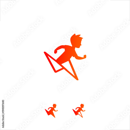 Energetic youth character niche with lightning leg silhouette for athletics industry, featuring flat vector mascot style, ideal for sports apparel, delivery apps, or educational motivation program  