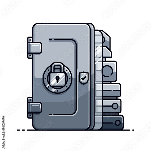 Gray metal safe with combination lock.