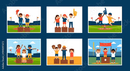 Celebrating baseball victories kids on podiums a joyful silhouette