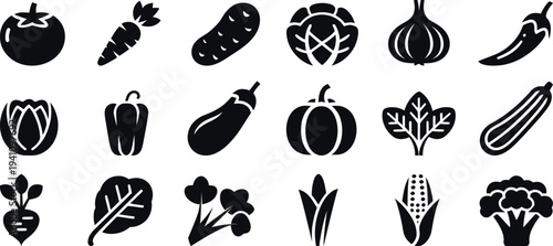 Black and white vegetables food produce symbols