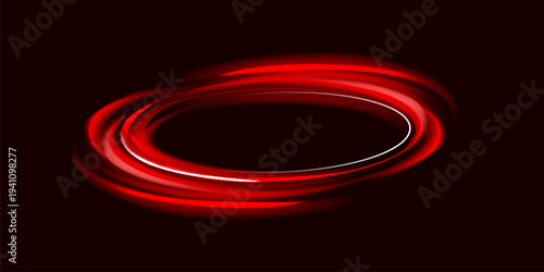 Red neon ring. Glowing circle. Glow effect. Round light frame. Abstract light lines of movement and abstract light lines of movement and speed.