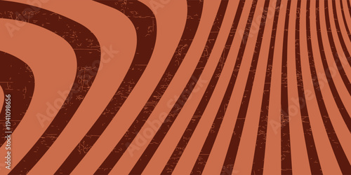 Retro coffee color background. Milk chocolate liquid dessert texture. Wavy swirl candy pattern for poster, cover, banner, pamphlet. Vintage brown trippy hippie wallpaper in 60s or 70s style. Vector