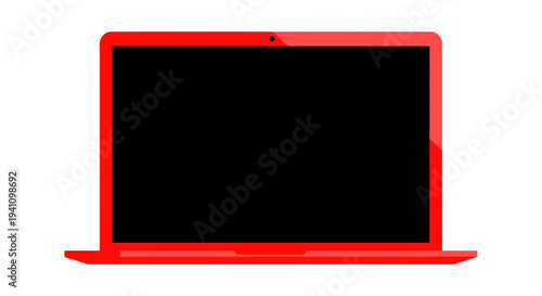 Modern Red Laptop with Blank Black Screen, Isolated on White Background