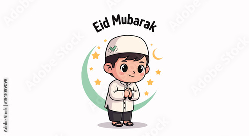 Eid Mubarak Happy Muslim Boy Extending Holiday Greetings