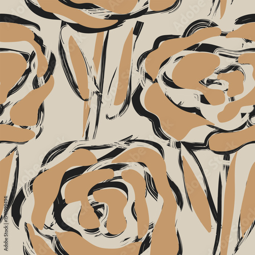 Floral Pattern Design Brushstroke Roses For Fashion Textiles