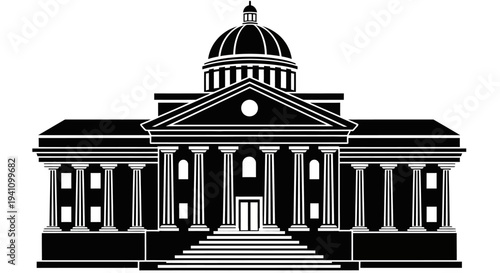 Large building with columns and dome.