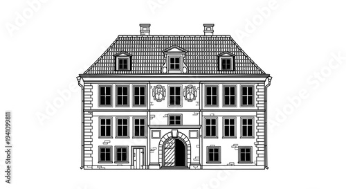 Large old house with a door.