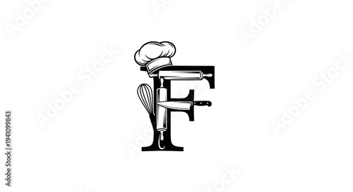 Letter F kitchen utensil logo design.