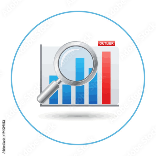Magnifying glass on bar chart graph.