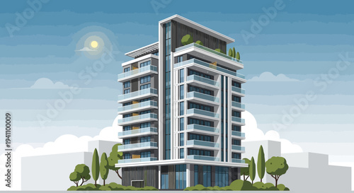 Modern High Rise Apartment Building Structure.
