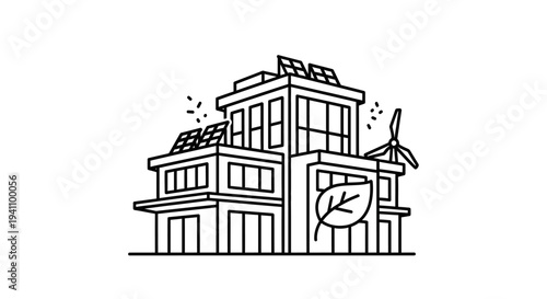 Modern house with solar panels roof.