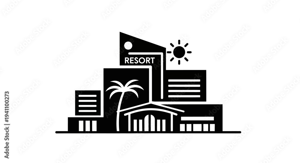 Fototapeta premium Resort building with palm tree.