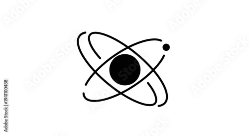Simple black line atom icon symbol.