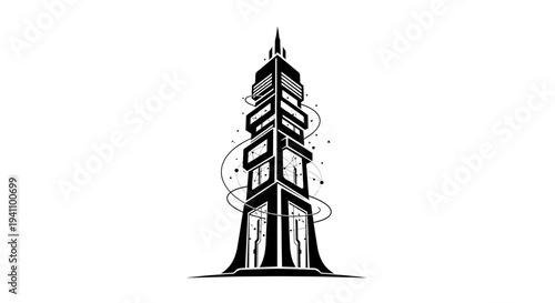 Tall pagoda tower with spire.