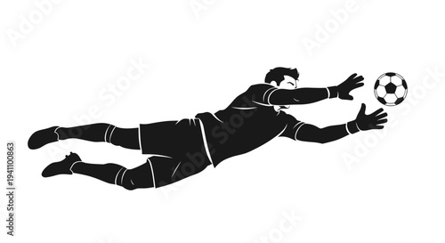 Goalkeeper Diving Save Silhouette, Football Player Catching Ball