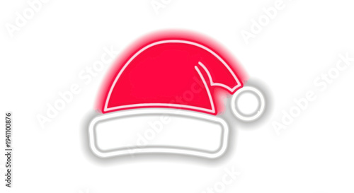 Festive Red Santa Hat with Glowing Outline and Soft Shadow on White Background