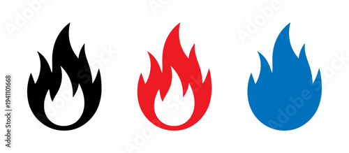 three colorful flame fire vector icons